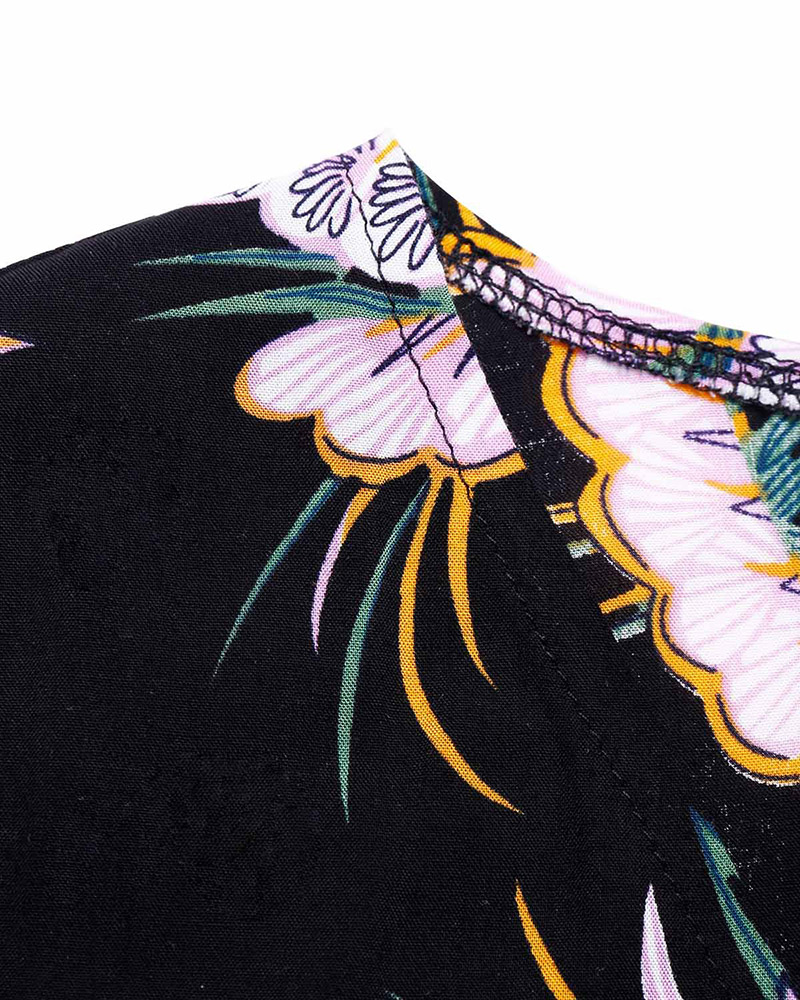 Bohemia Black Flower Shape Decorated V-neckline Dress,Long Dress