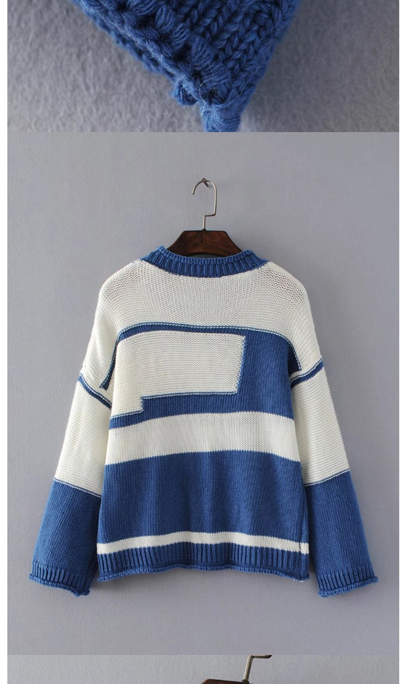 Fashion Blue Color-matching Decorated Sweater,Sweater