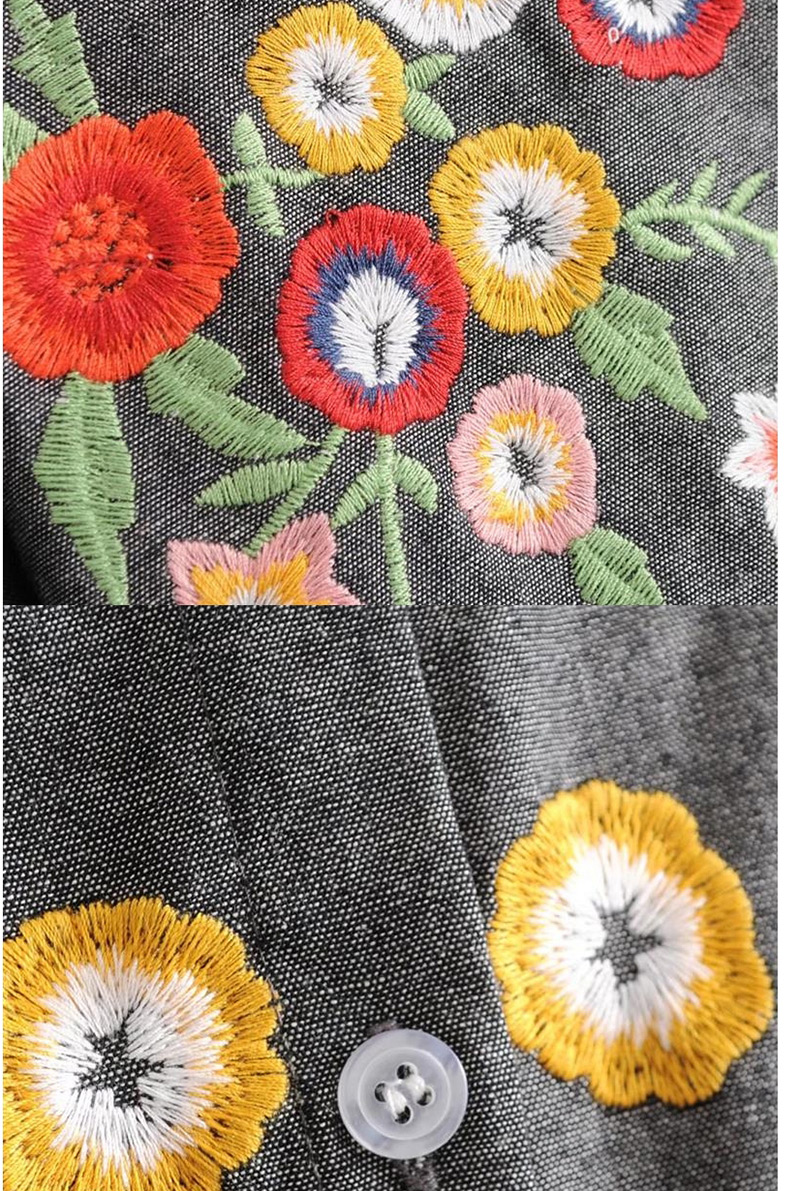 Elegant Gray Embroidery Flower Shape Decorated Shirt,Sweatshirts
