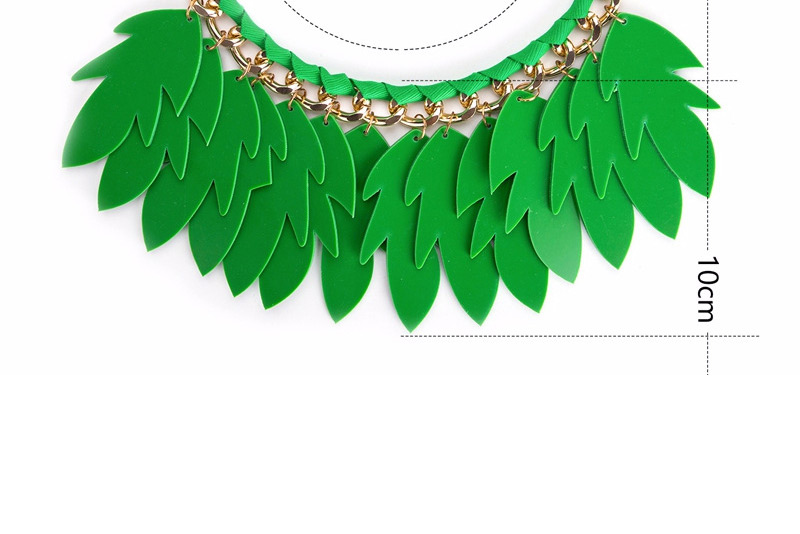 Exaggerated Green Leaf Shape Decorated Necklace,Bib Necklaces