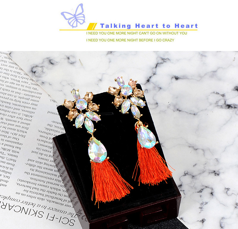 Fashion Orange Waterdrop Shape Diamond Decorated Earrings,Drop Earrings