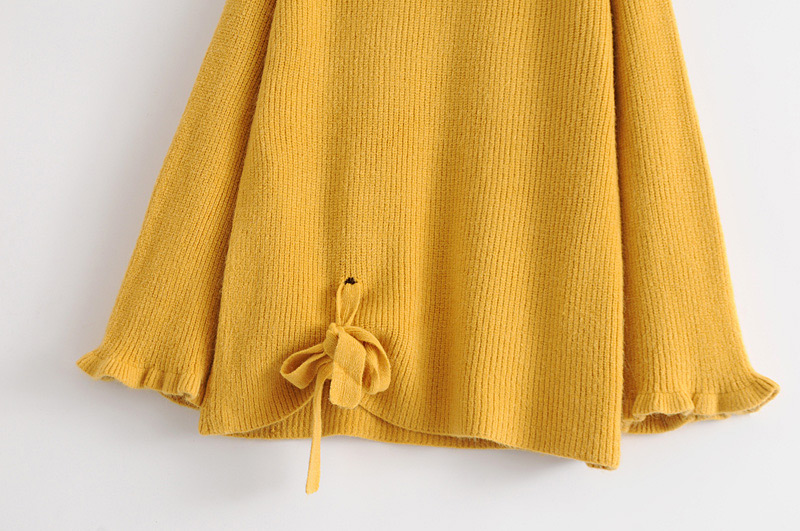 Fashion Yellow Pure Color Decorated Blouse,Sweater