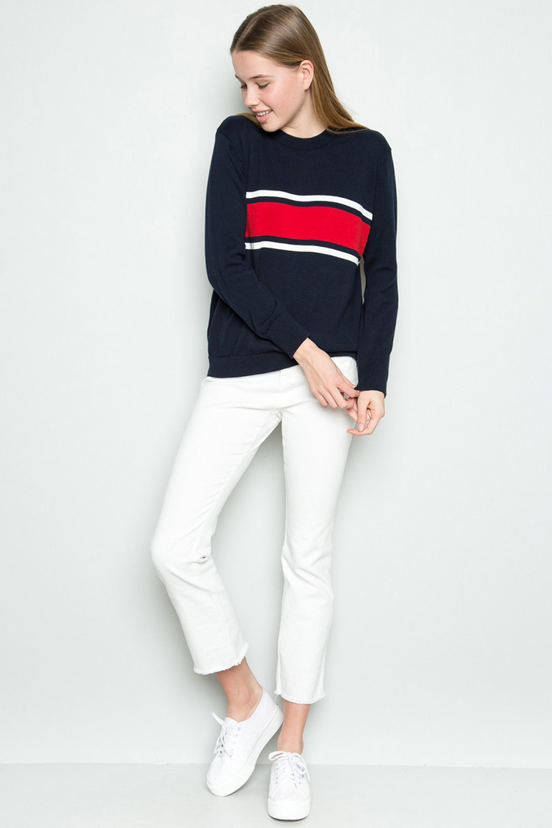 Fashion White Stripe Decorated Blouse,Sweater