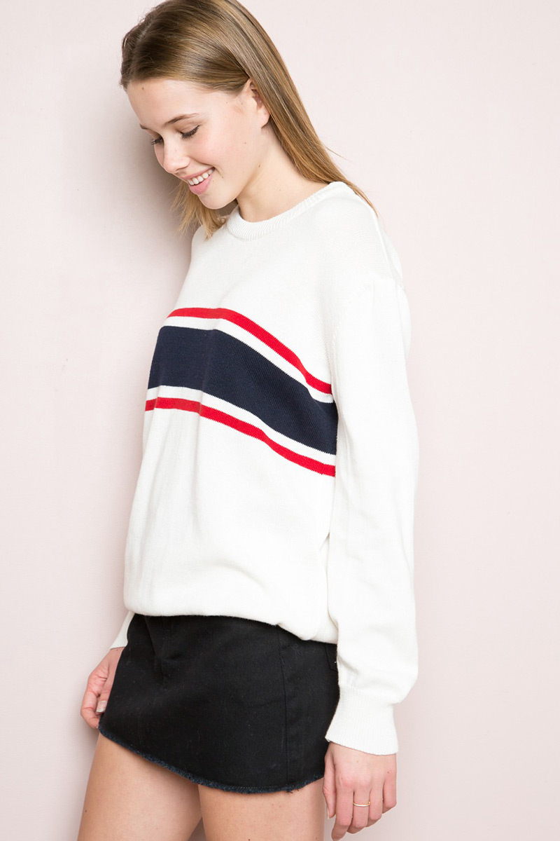 Fashion White Stripe Decorated Blouse,Sweater