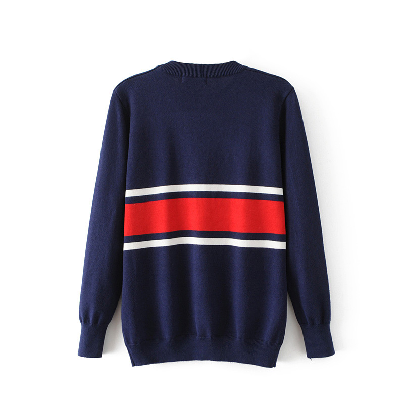 Fashion Navy Stripe Decorated Blouse,Sweater