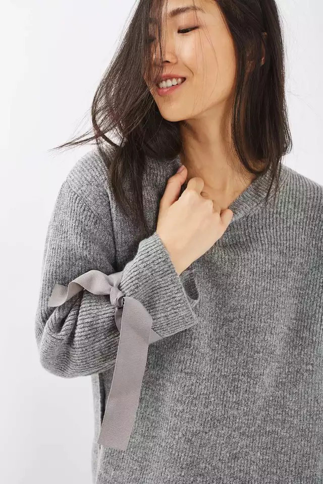 Fashion Gray Pure Color Decorated Blouse,Sweater