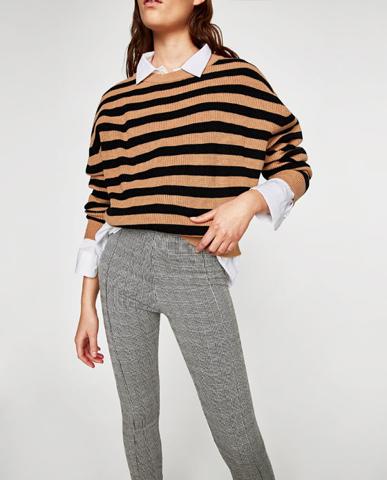 Fashion Black+kahaki Stripe Decorated Blouse,Sweater