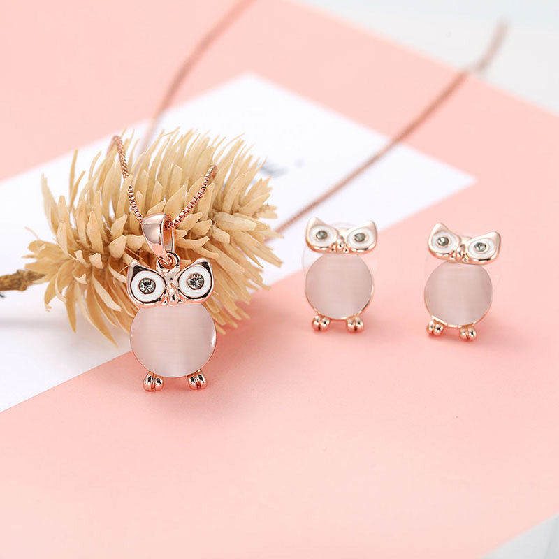 Fashion Rose Gold Owl Shape Decorated Jewelry Sets(2pcs）,Jewelry Sets