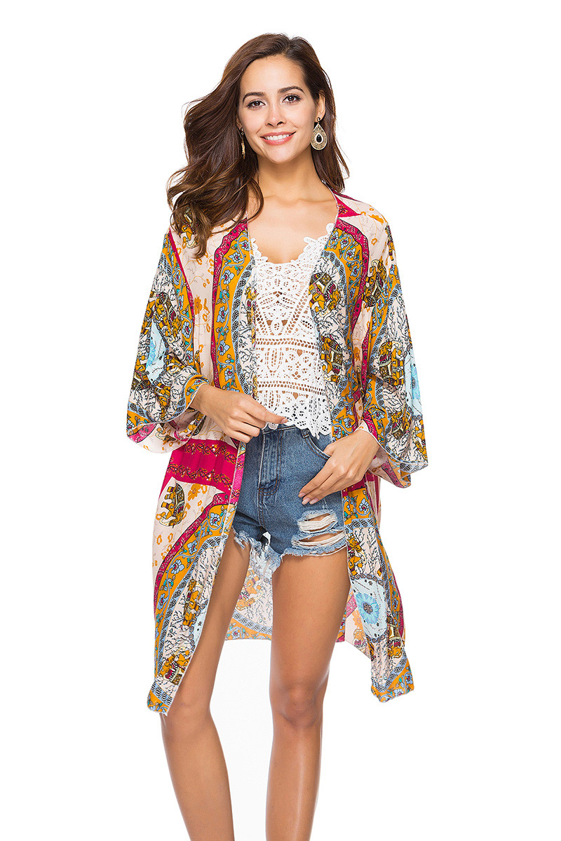 Fashion Multi-color Flower Pattern Decorated Blouse,Sunscreen Shirts
