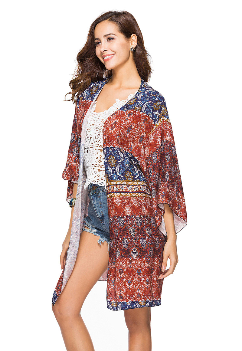 Fashion Brown Flower Pattern Decorated Blouse,Sunscreen Shirts