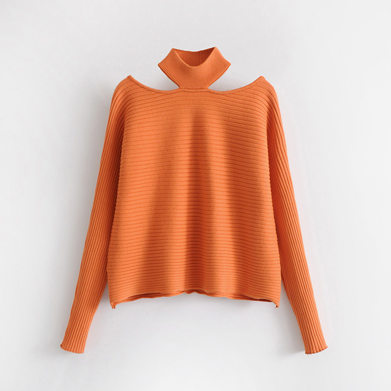 Fashion Orange Pure Color Decorated Sweater,Sweater