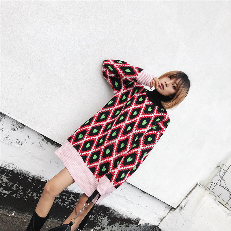 Fashion Multi-color Grid Pattern Decorated Sweater,Sweater