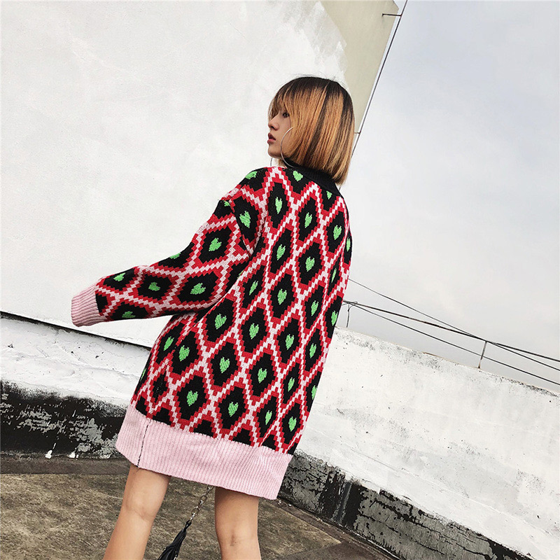 Fashion Multi-color Grid Pattern Decorated Sweater,Sweater