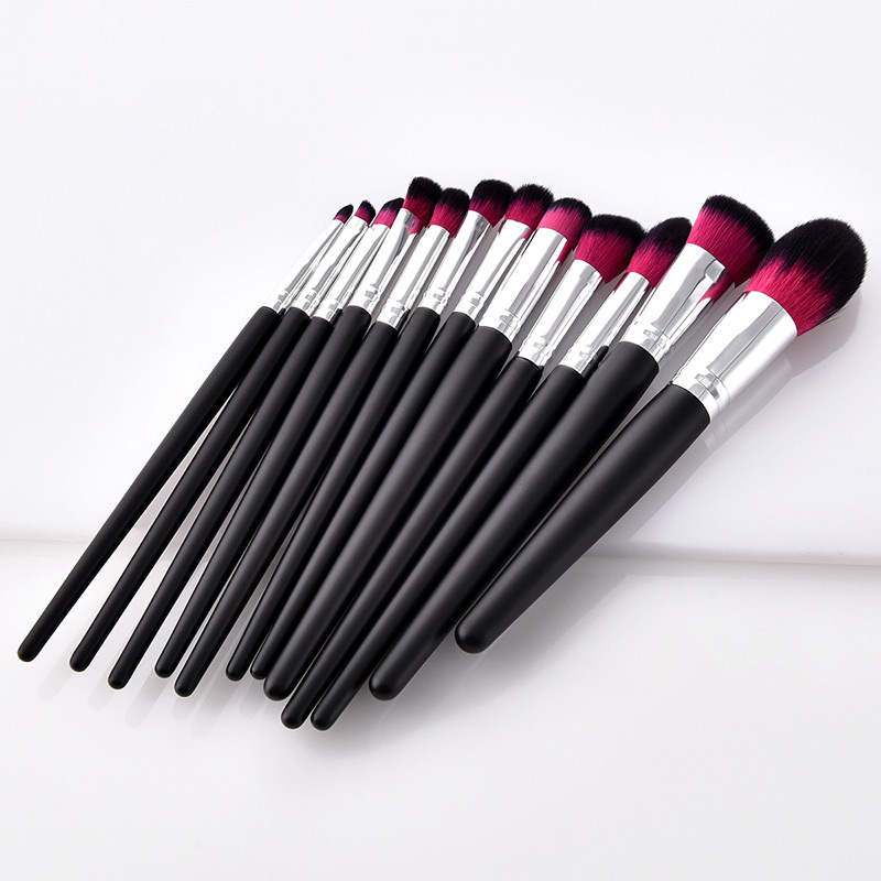 Fashion Plum-red Color-matching Decorated Brushes (12pcs),Beauty tools