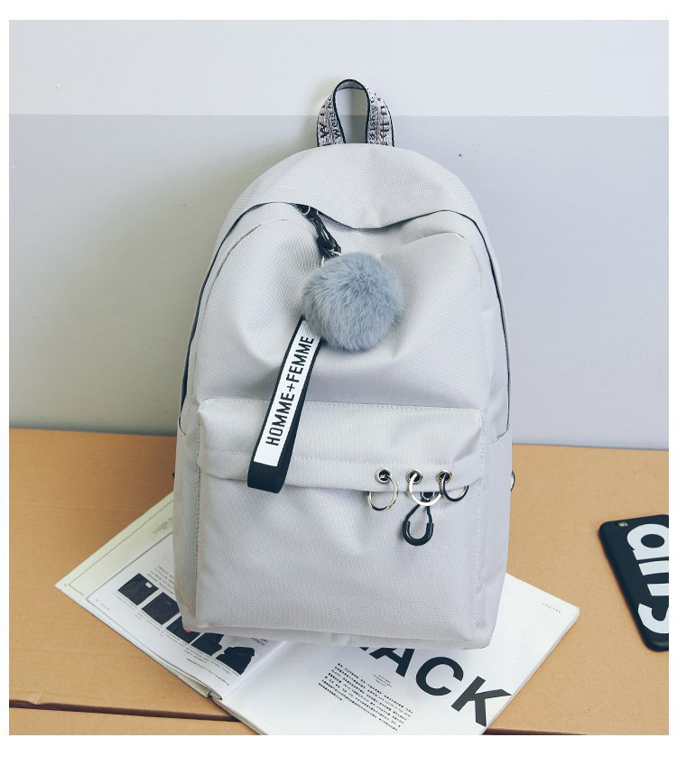 Fashion Gray Fuzzy Ball Decorated Backpack,Backpack