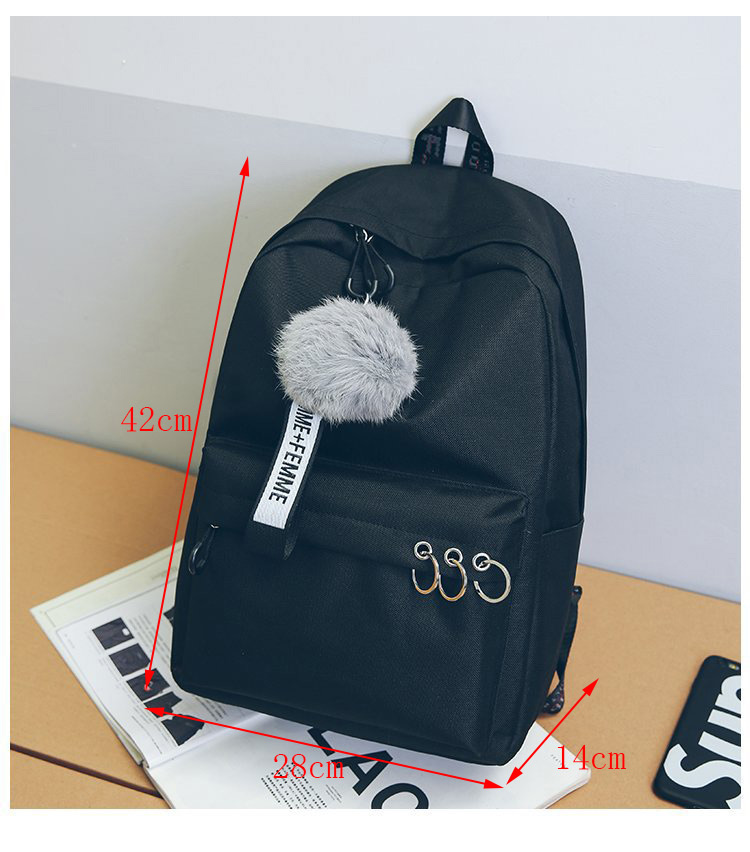Fashion Black Fuzzy Ball Decorated Backpack,Backpack