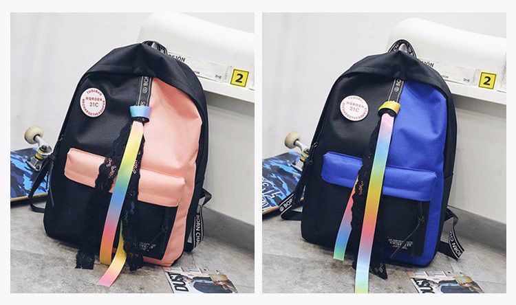 Fashion Blue+black Color-matching Decorated Backpack,Backpack