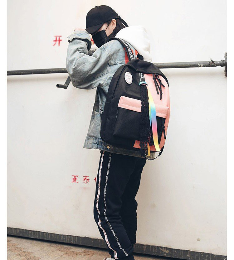 Fashion Pink+black Color-matching Decorated Backpack,Backpack