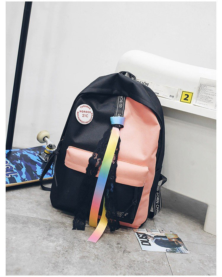 Fashion Pink+black Color-matching Decorated Backpack,Backpack
