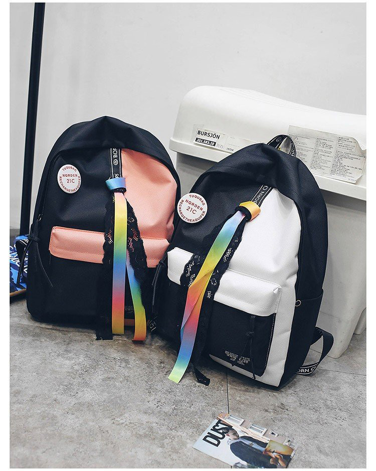 Fashion White+black Color-matching Decorated Backpack,Backpack