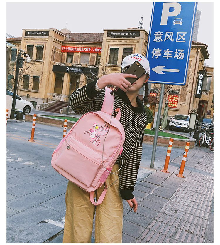 Fashion Pink Pink Panther Decorated Backpack,Backpack