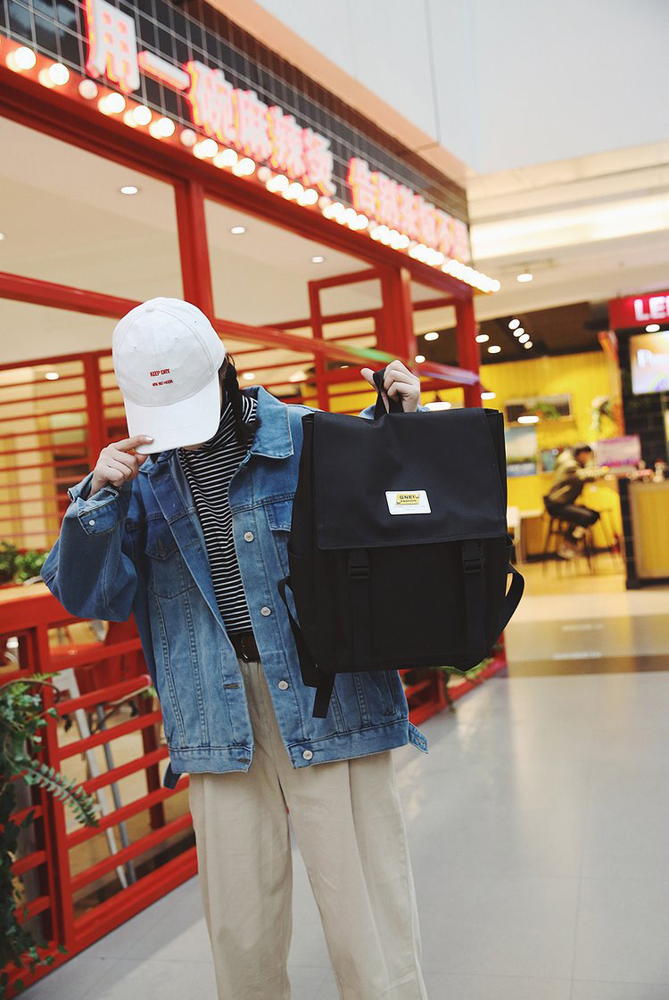 Fashion Black Square Shape Decorated Backpack,Backpack