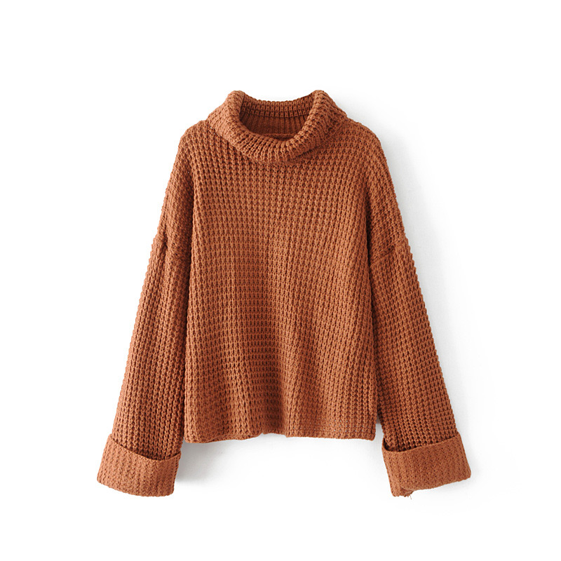 Fashion Light Coffee Pure Color Decorated Sweater,Sweater