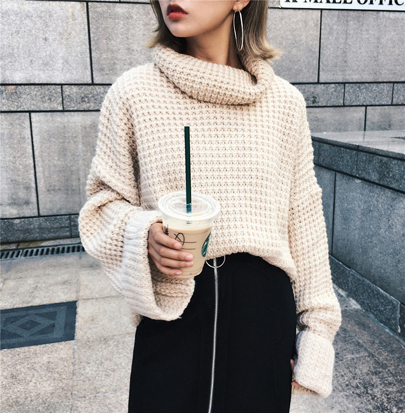 Fashion Light Coffee Pure Color Decorated Sweater,Sweater