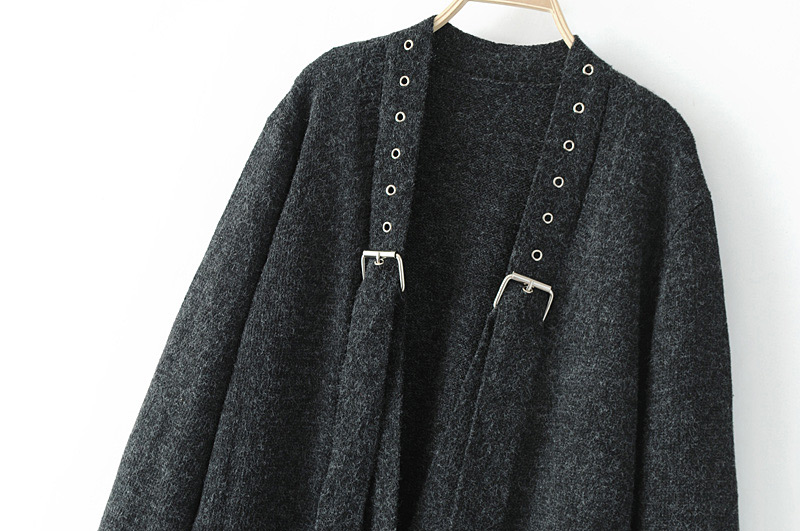 Fashion Dark Gray Button Decorated Sweater,Sweater