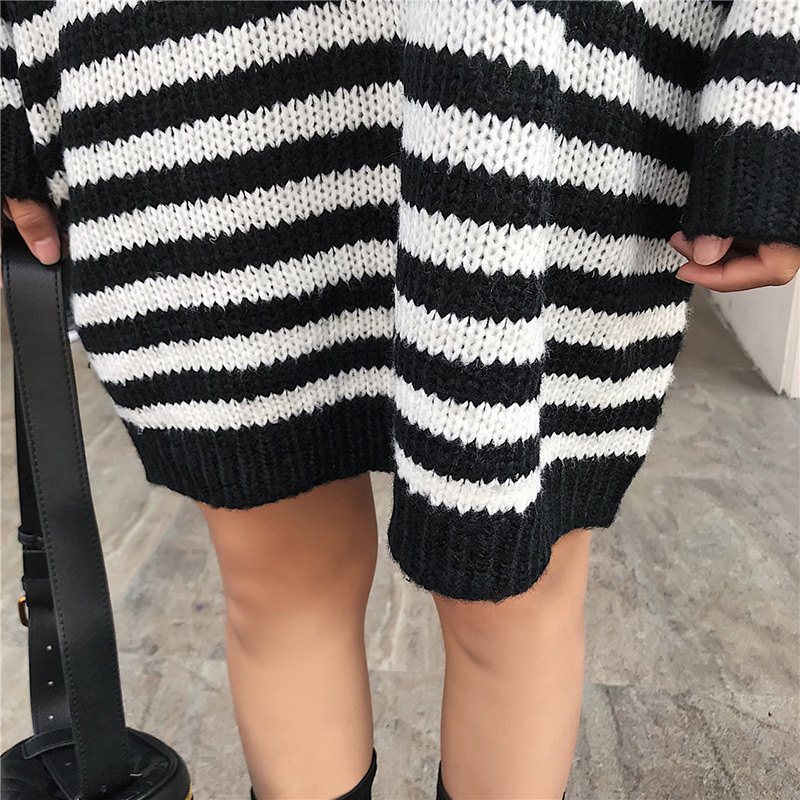 Fashion Black+white Stripe Pattern Decorated Sweater,Sweater