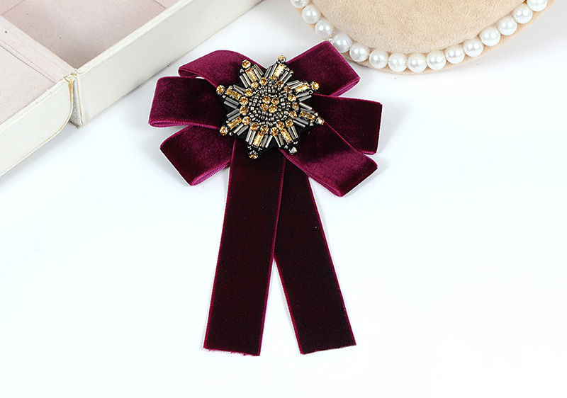 Fashion Claret Red Bead Decorated Bowknot Brooch,Korean Brooches