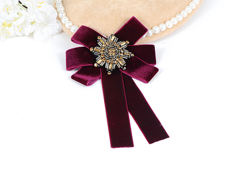 Fashion Claret Red Bead Decorated Bowknot Brooch,Korean Brooches