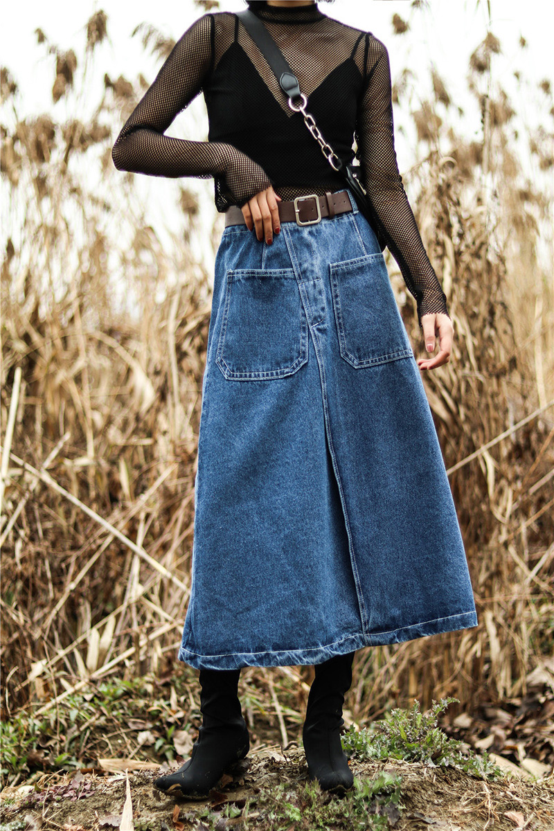 Fashion Blue Pocket Shape Decorated Skirt,Skirts