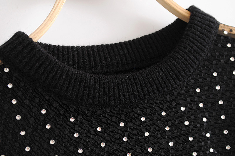 Fashion Black Diamond Decorated Sweater,Sweater