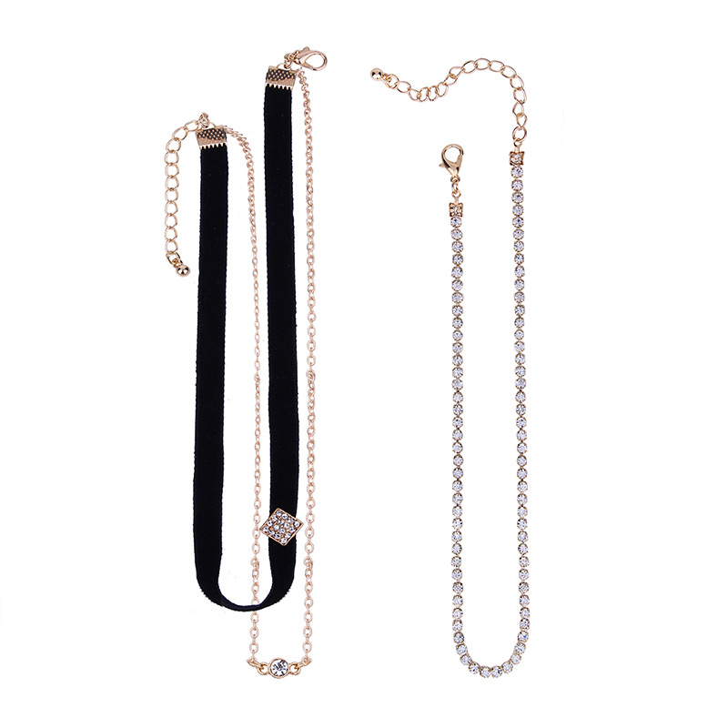Fashion Black Square Shape Décorated Choker (2 Pcs ),Jewelry Sets