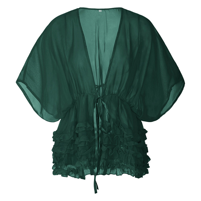 Fashion Green Pure Color Decorated Smock,Sunscreen Shirts