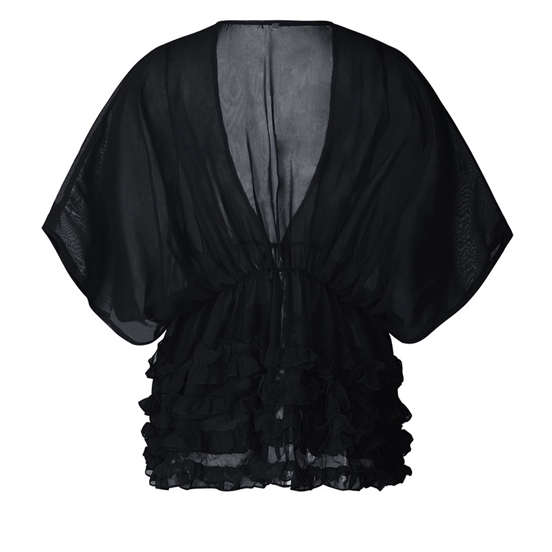 Fashion Black Pure Color Decorated Smock,Sunscreen Shirts