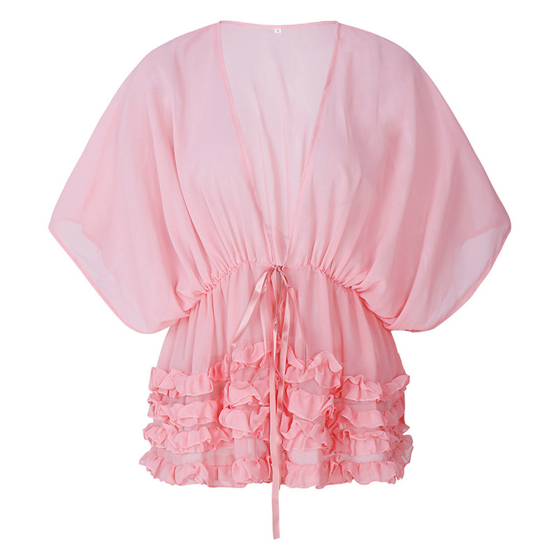 Fashion Pink Pure Color Decorated Smock,Sunscreen Shirts