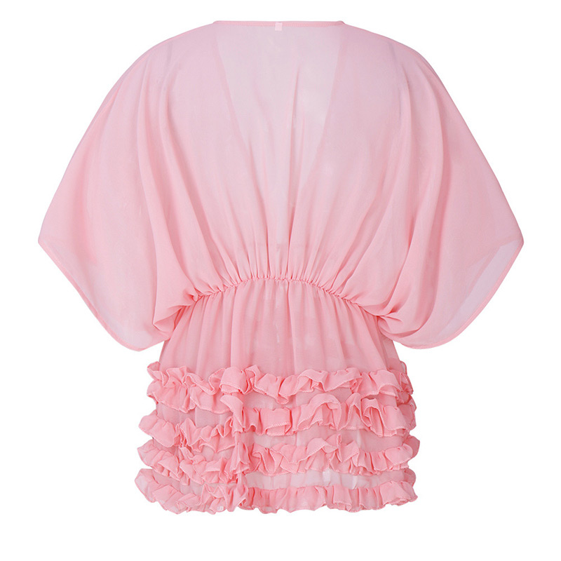 Fashion Pink Pure Color Decorated Smock,Sunscreen Shirts
