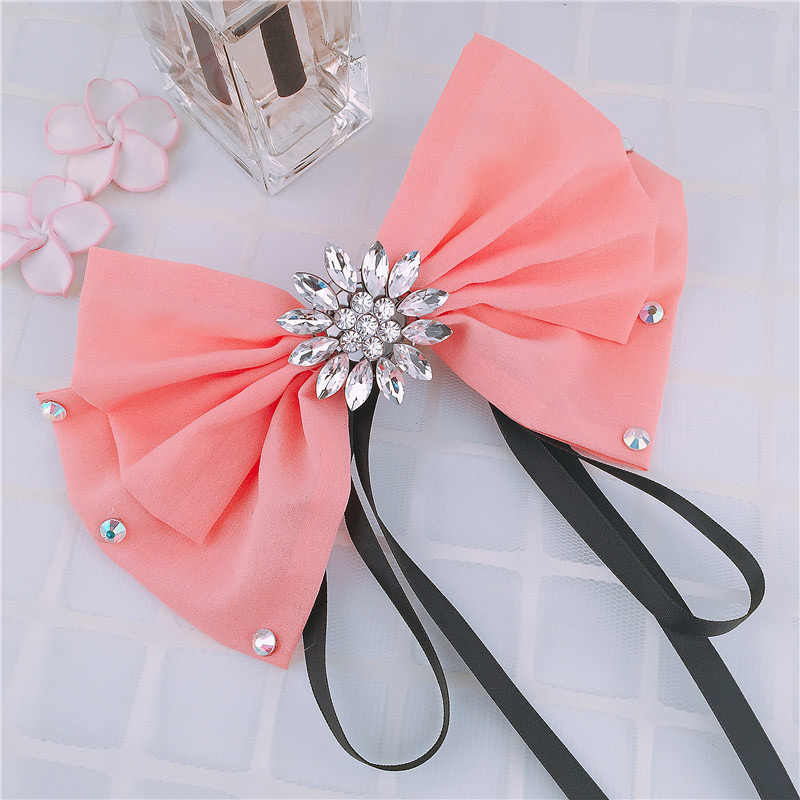 Trendy Pink Oval Shape Diamond Decorated Bowknot Brooch,Korean Brooches