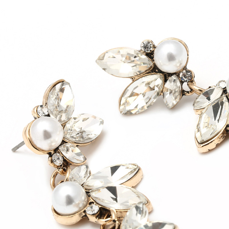 Elegant Antique Gold Pearls&diamond Decorated Long Earrings,Drop Earrings