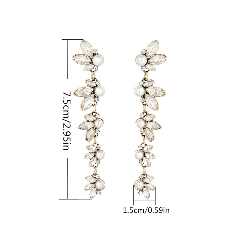 Elegant Antique Gold Pearls&diamond Decorated Long Earrings,Drop Earrings