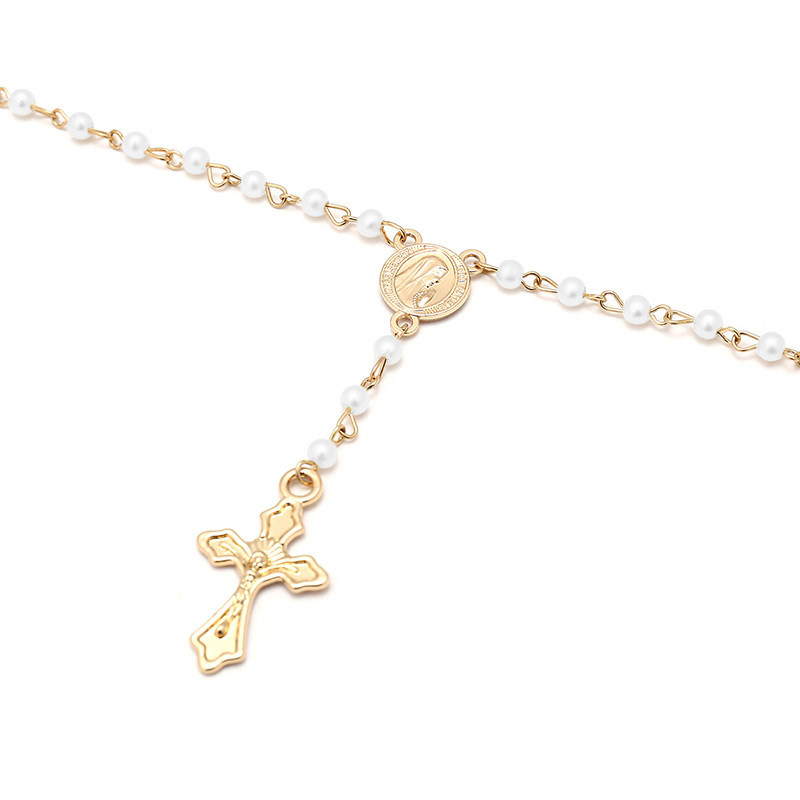 Elegant Gold Color Cross Shape Pendant Decorated Necklace,Multi Strand Necklaces