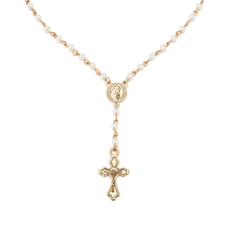 Elegant Gold Color Cross Shape Pendant Decorated Necklace,Multi Strand Necklaces