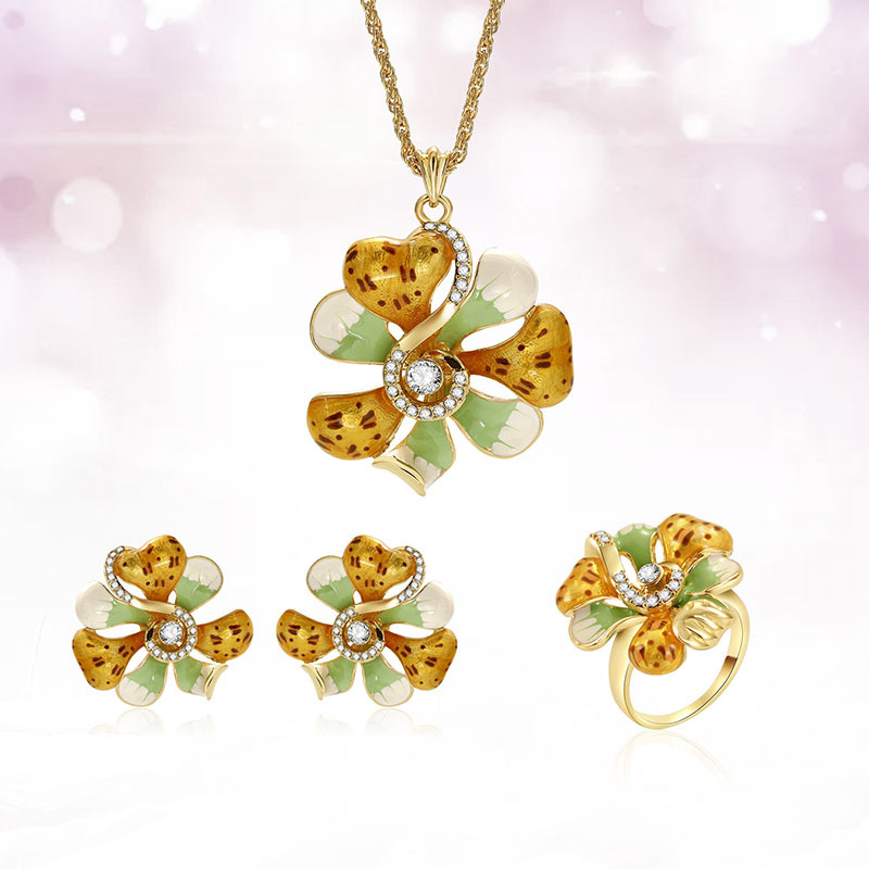 Fashion Gold Color+green Flowers Design Color Matching Jewelry Sets,Jewelry Sets