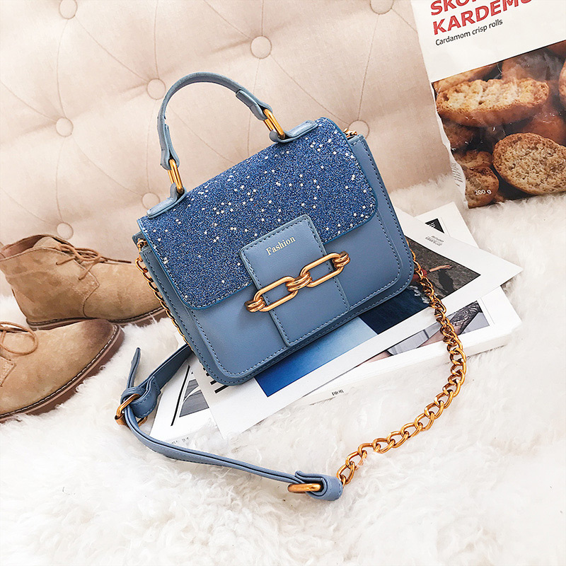 Elegant Blue Chain Shape Decorated Bag,Handbags