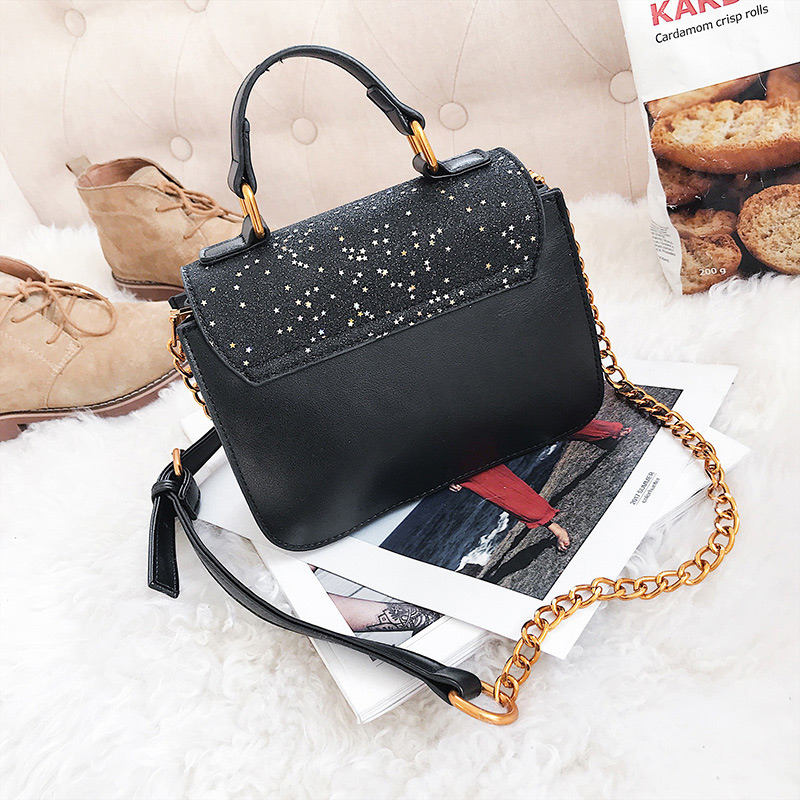 Elegant Black Chain Shape Decorated Bag,Handbags