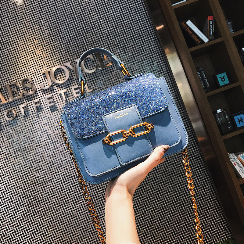 Elegant Blue Chain Shape Decorated Bag,Handbags