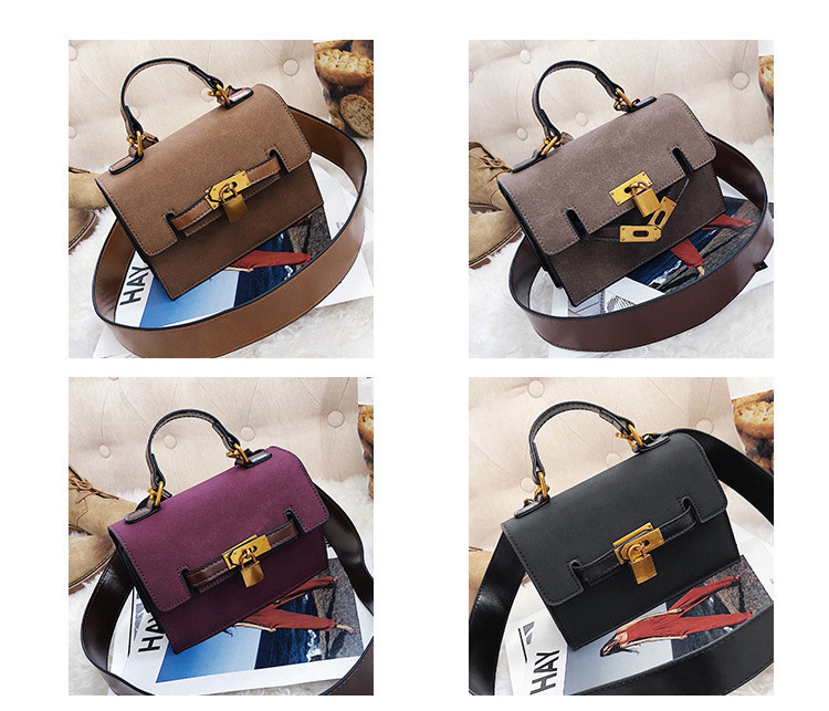 Vintage Dark Brown Lock Shape Decorated Bag,Handbags