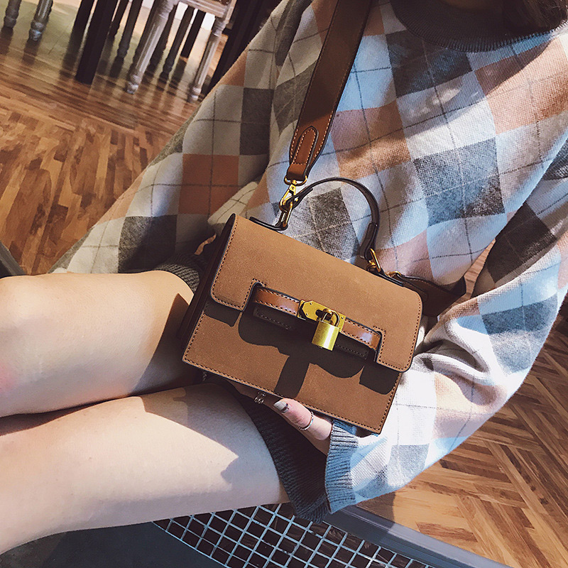 Vintage Dark Brown Lock Shape Decorated Bag,Handbags